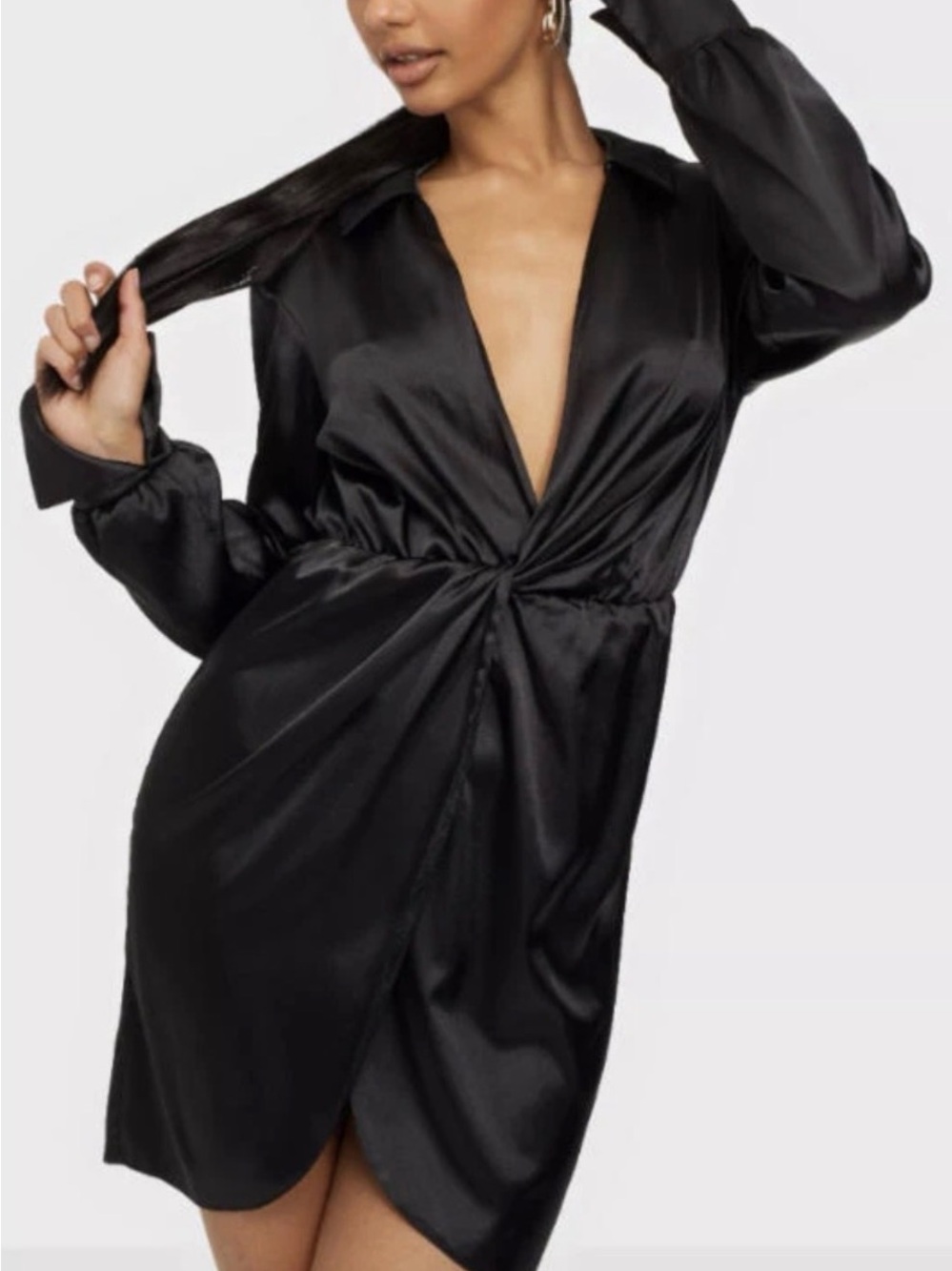 Emerald Sundae Black Satin Twist-Knot Chemise